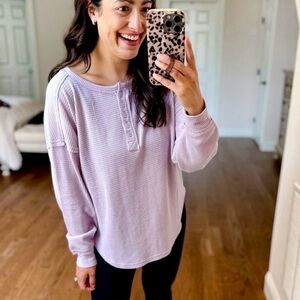 Aerie OFFLINE WOW Waffle Purple Henley Thumbhole Tee XS